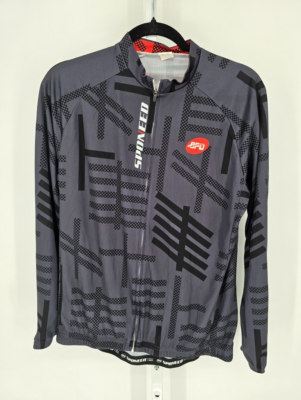 Sponeed Mens Sz L Full zip Long Sleeve Cycling Jersey Jacket Gray Black